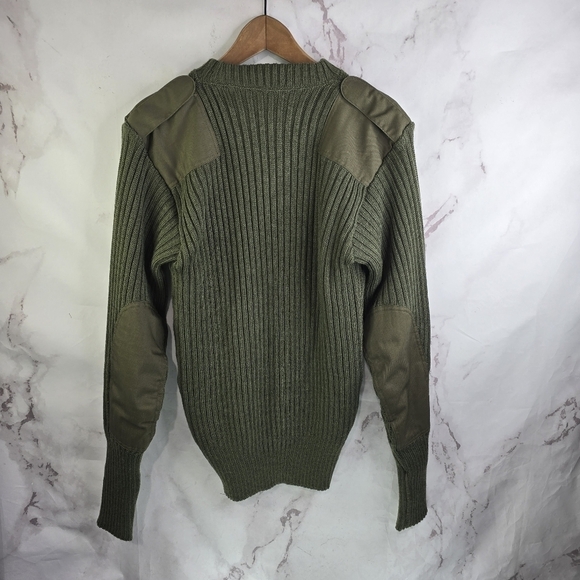 Vintage Wool Sweater Men Medium Green Shoulder Elbow Commando Military Tactical - Picture 6 of 11